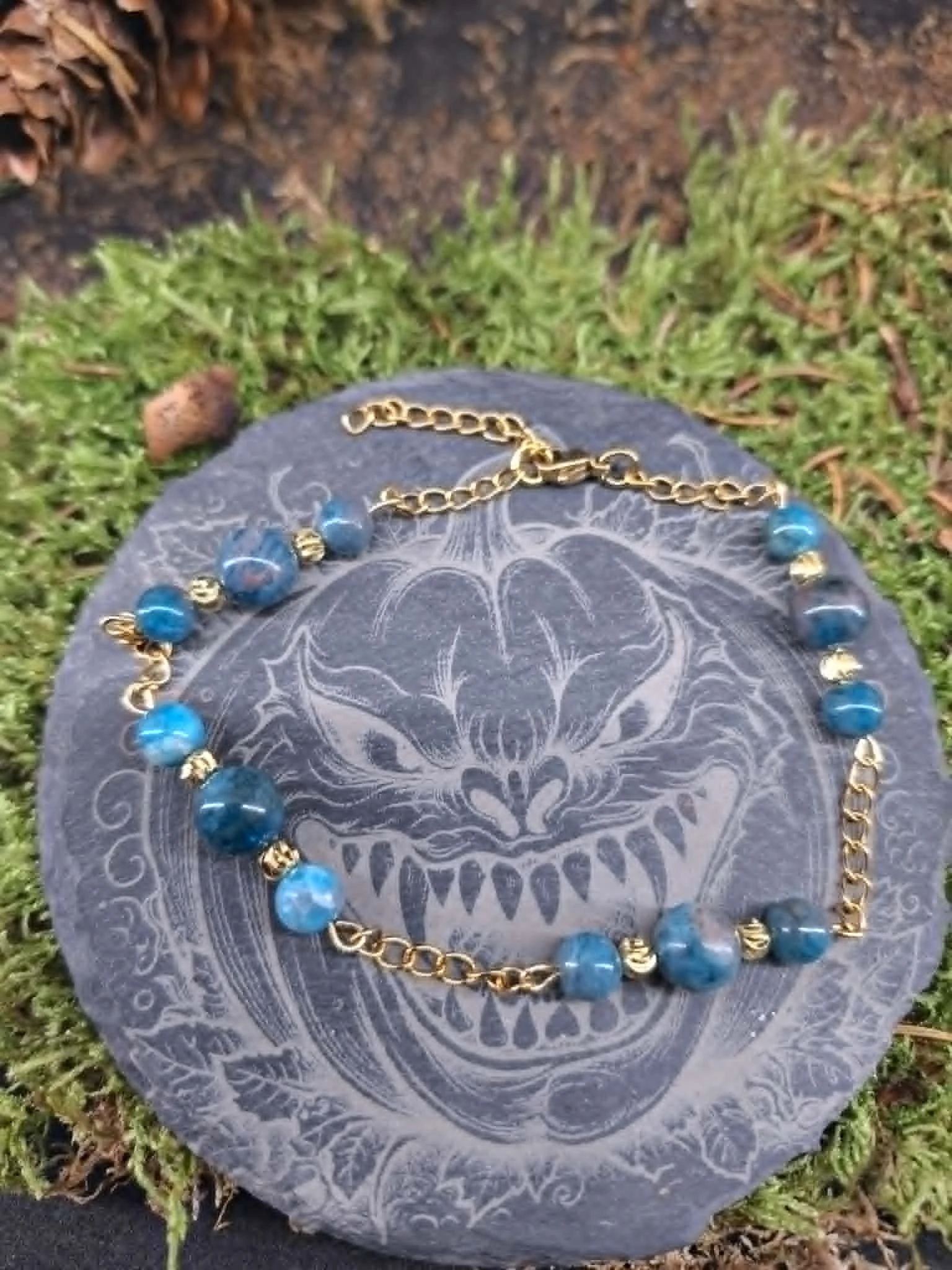 Bracelet cheville Apatite bleue 8mm / 6mm